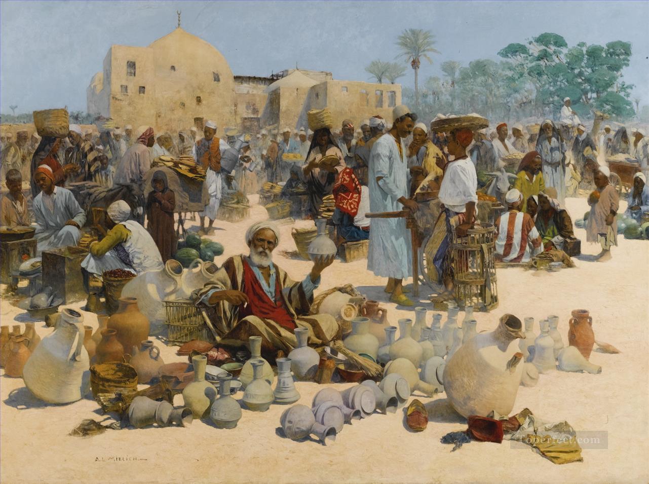 THE POTTERY SELLER Alphons Leopold Mielich Orientalist scenes Oil Paintings